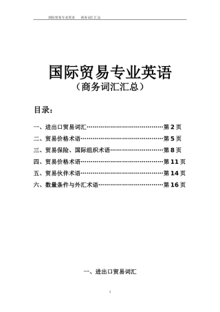 国际贸易专业词汇
