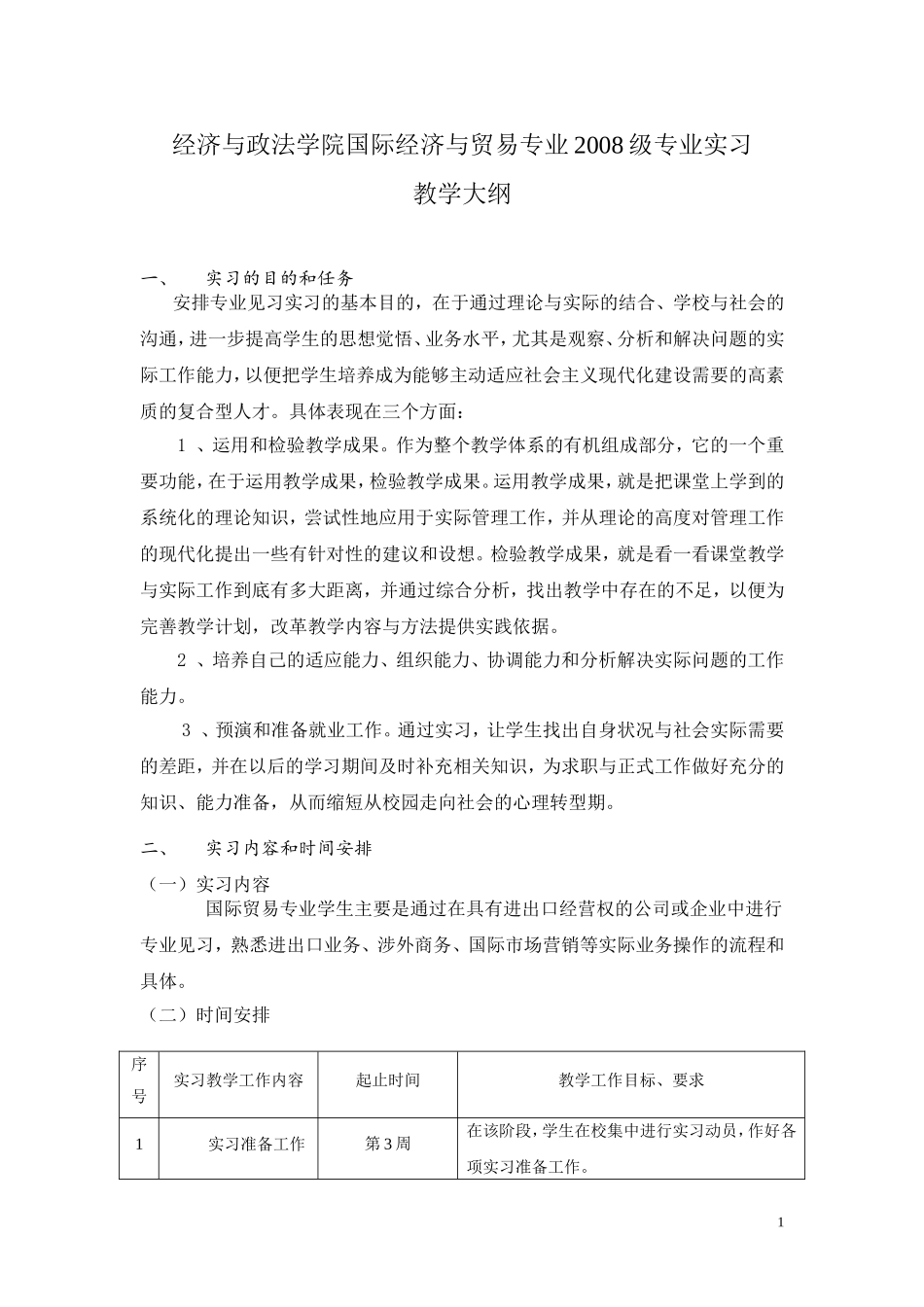 国际贸易专业实习教学大纲_第1页