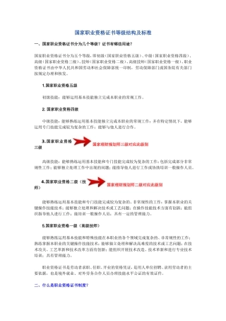 国家职业资格证书等级结构及标准