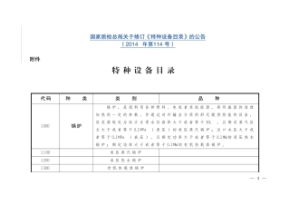 国家质检总局特种设备目录(2014)第114号