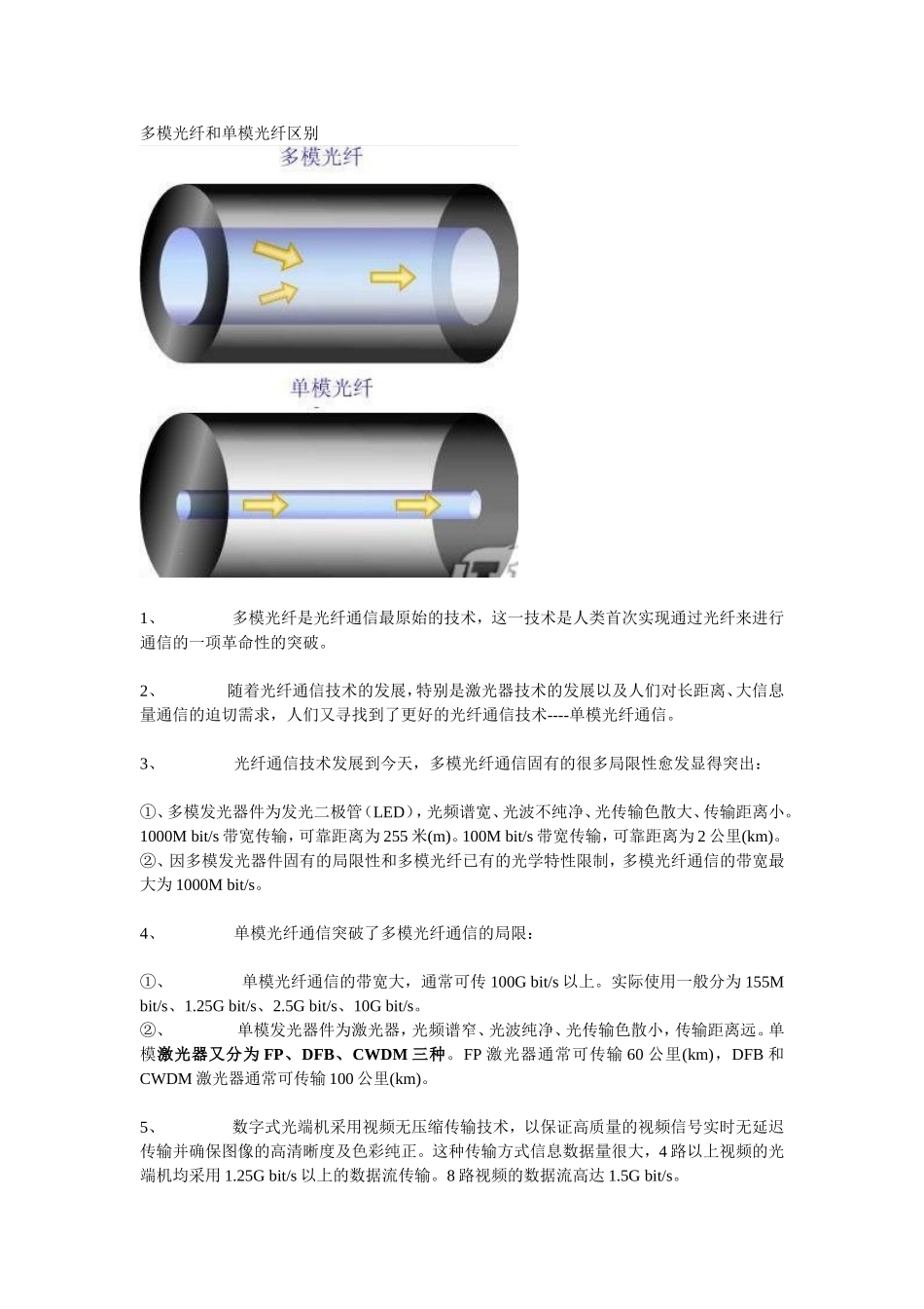 多模光纤和单模光纤对比分析_第1页