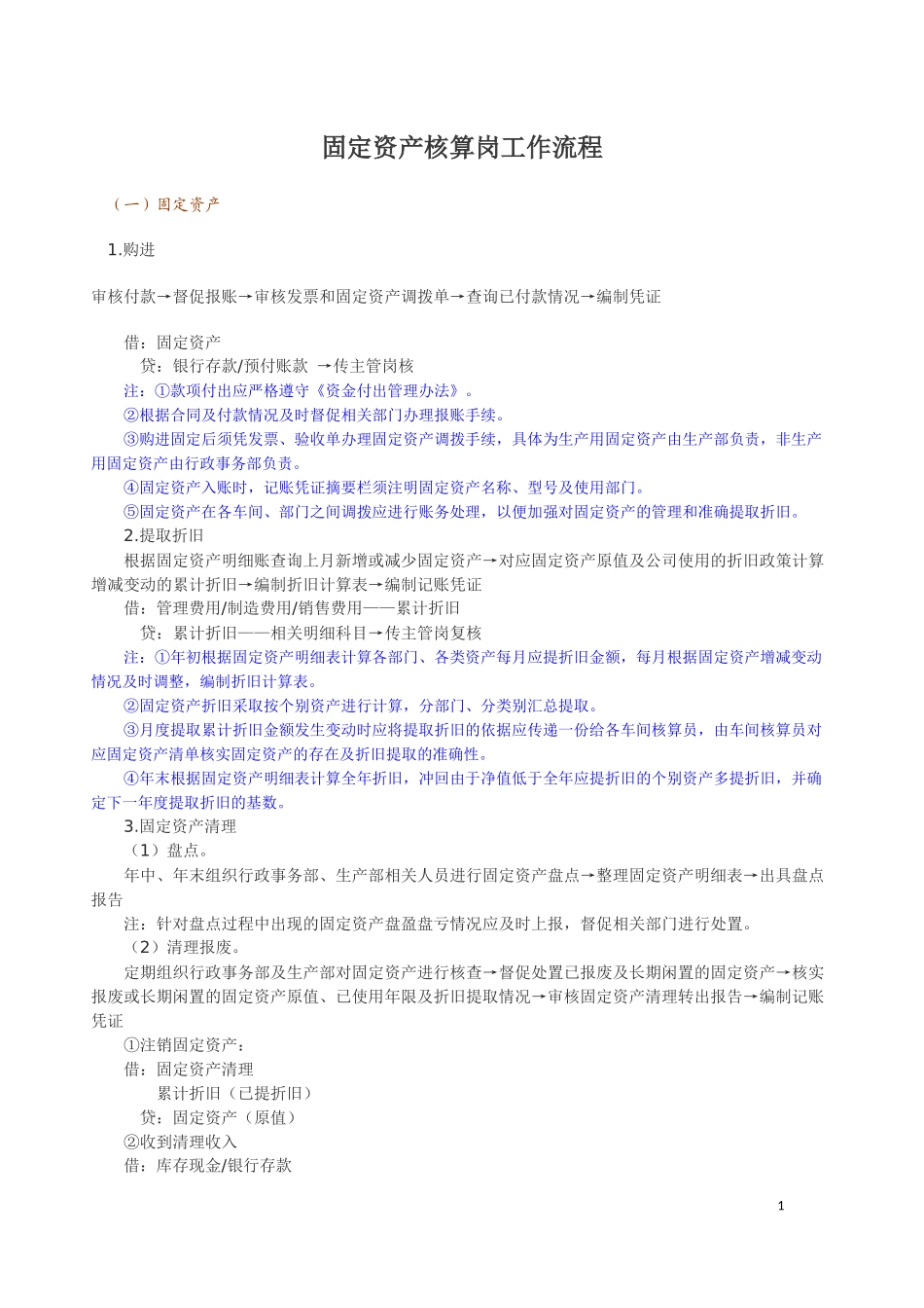 固定资产核算岗工作流程_第1页