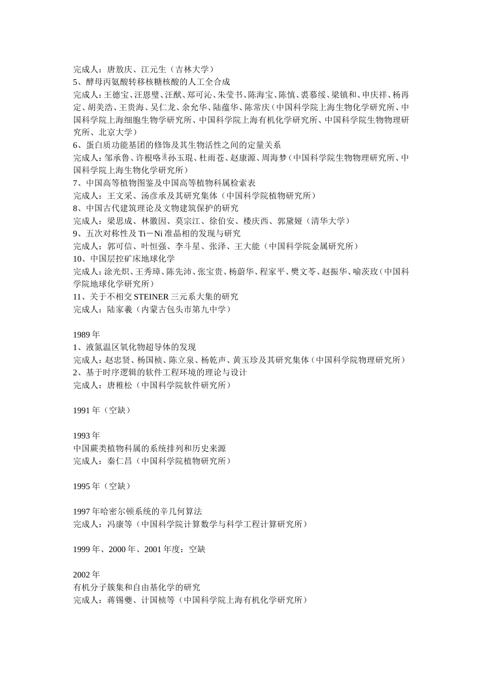 国家自然科学奖一等奖历年获奖项目_第2页