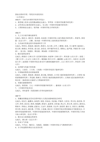 国家自然科学奖一等奖历年获奖项目