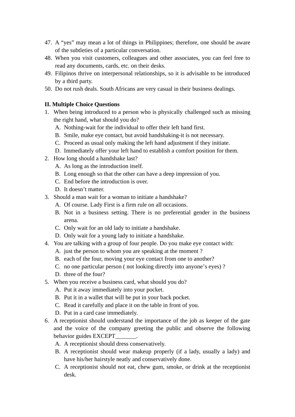 国际商务礼仪学生复习题_第3页