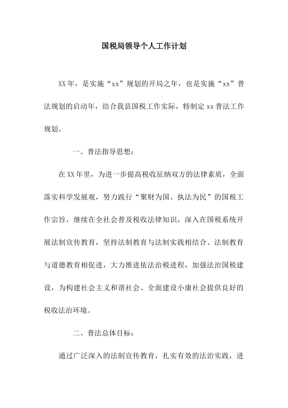 国税局领导个人工作计划_第1页