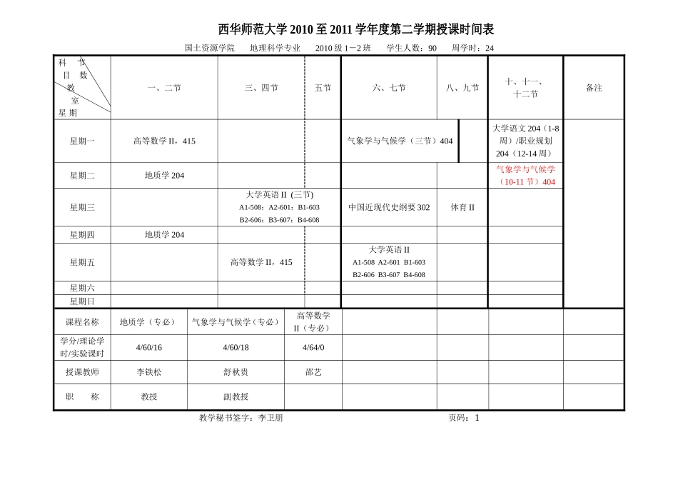 国土本科2010-2011-2课表(2011-02-23最终版)1_第1页