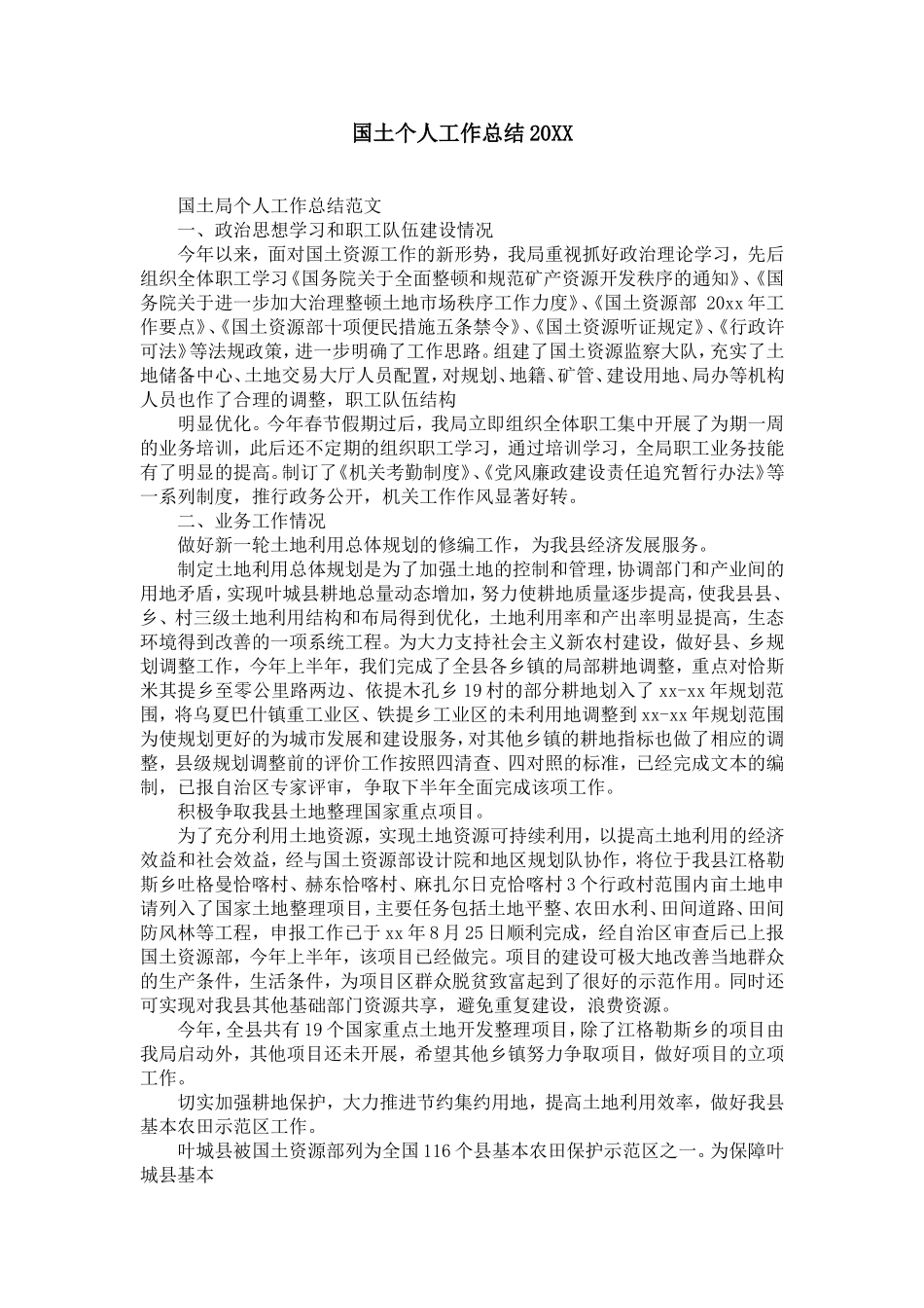 国土个人工作总结20XX【精选】_第1页