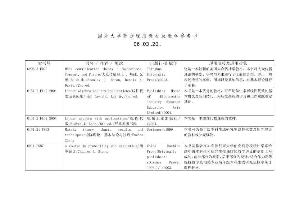 国外大学部分现用教材及教学参考书_第1页