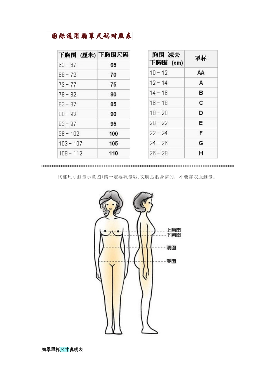 国际通用胸罩尺码对照表-及其他_第1页