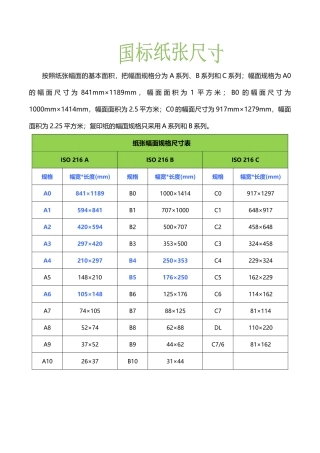 国标纸张的大小