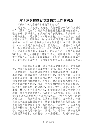 2024年对X乡农村推行双加模式工作的调查