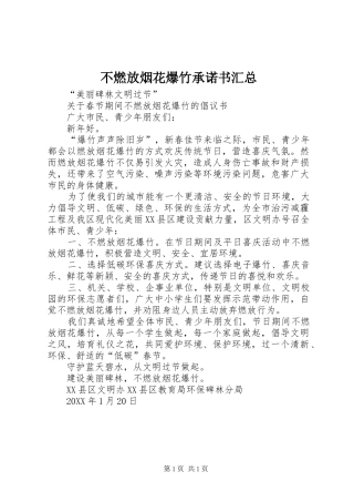 2024年不燃放烟花爆竹承诺书汇总