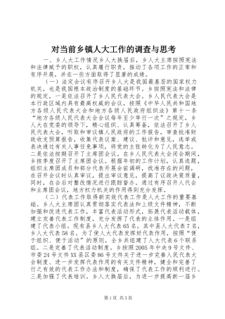 2024年对当前乡镇人大工作的调查与思考
