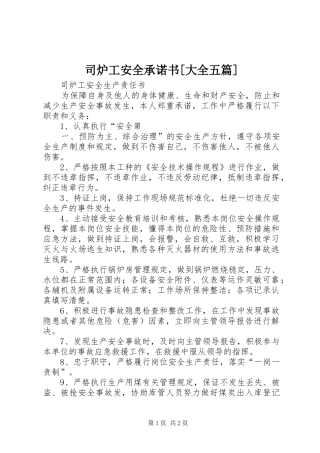 2024年司炉工安全承诺书大全五篇