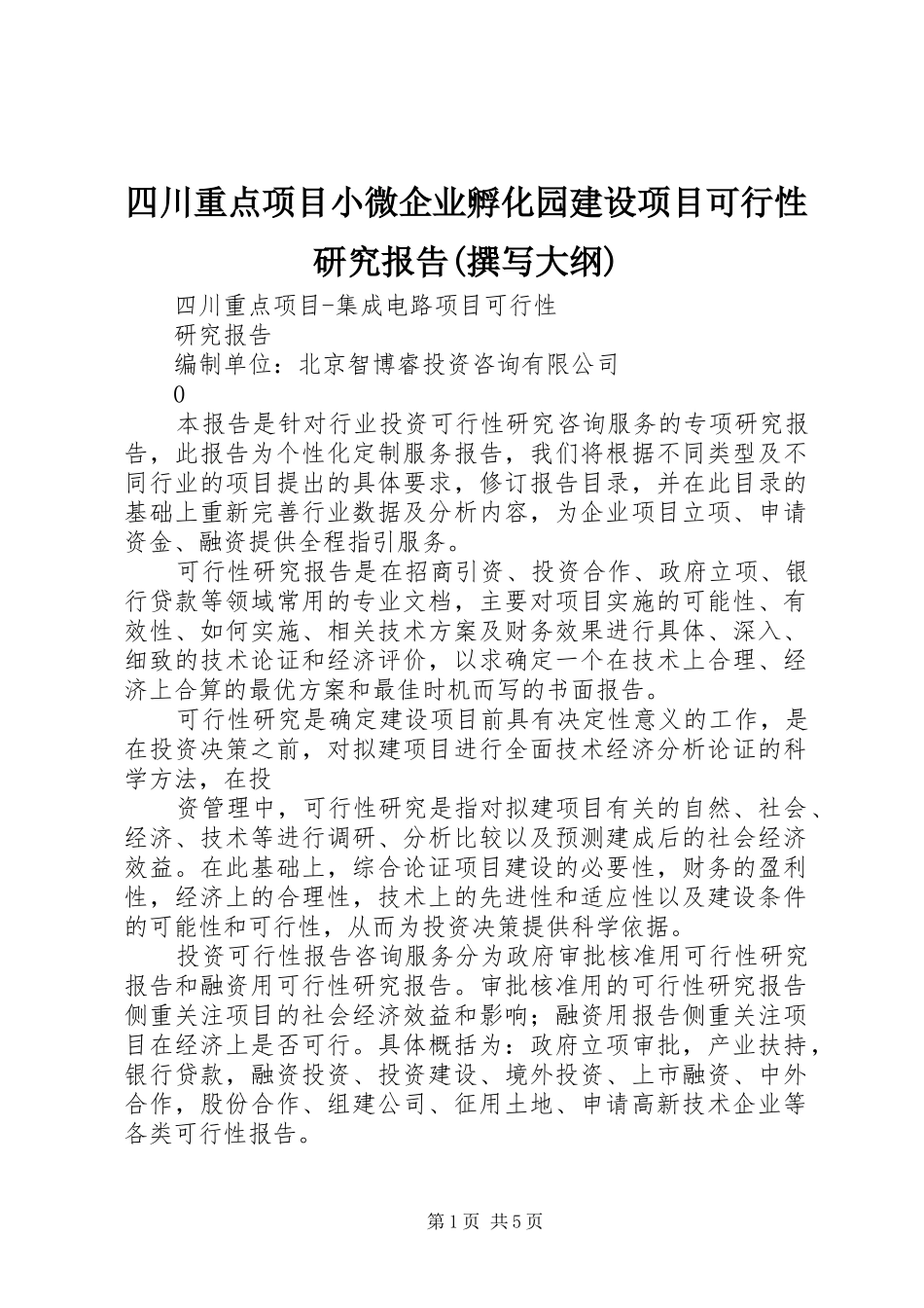 2024年四川重点项目小微企业孵化园建设项目可行性研究报告撰写大纲_第1页