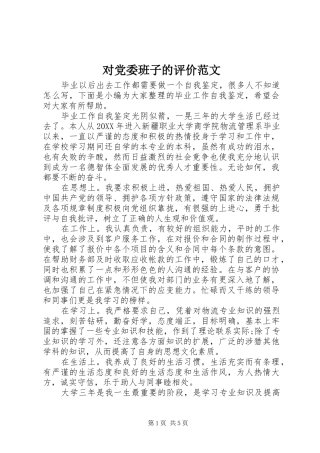 2024年对党委班子的评价范文