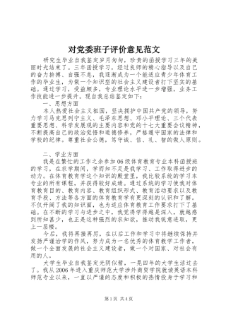 2024年对党委班子评价意见范文