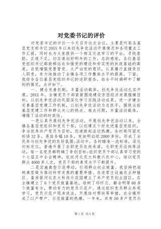 2024年对党委书记的评价