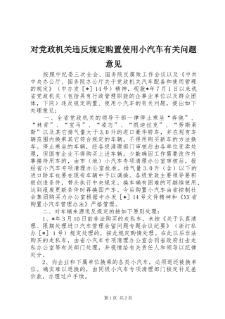 2024年对党政机关违反规定购置使用小汽车有关问题意见