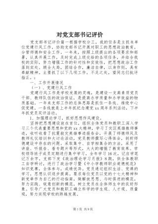 2024年对党支部书记评价