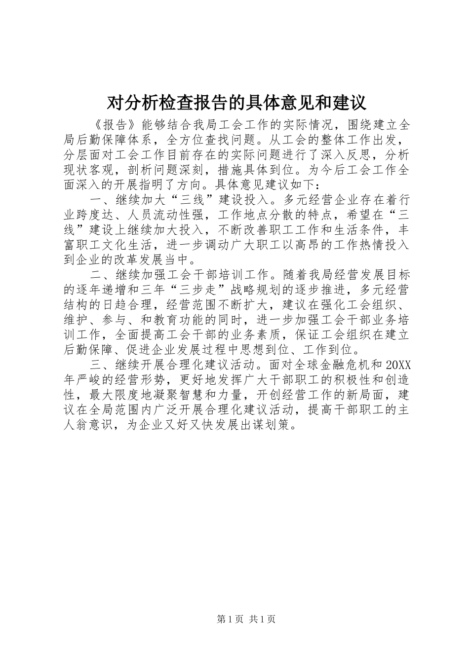 2024年对分析检查报告的具体意见和建议_第1页