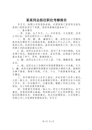 2024年同志拟任职位考察报告