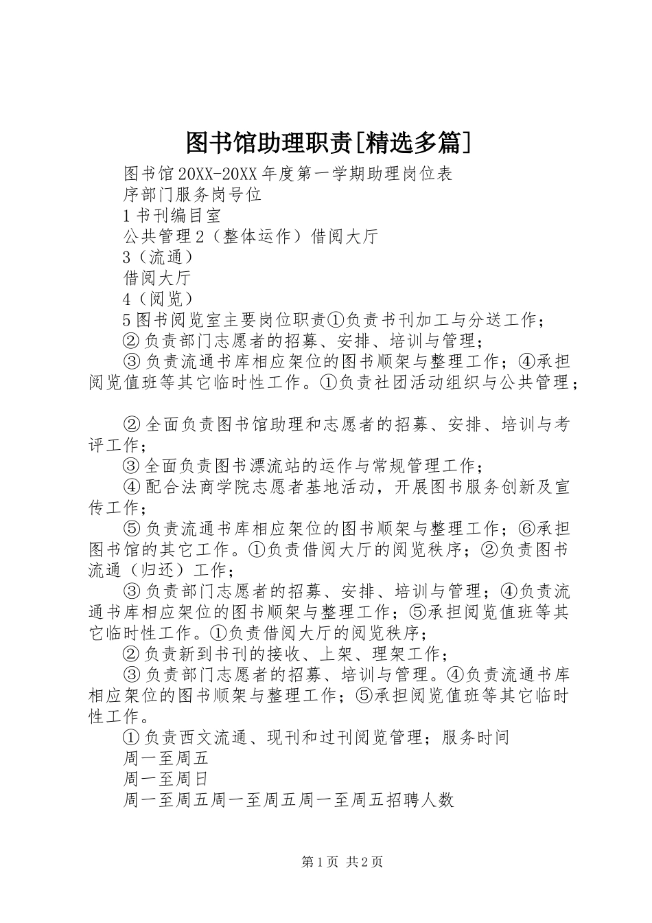 2024年图书馆助理职责多篇_第1页