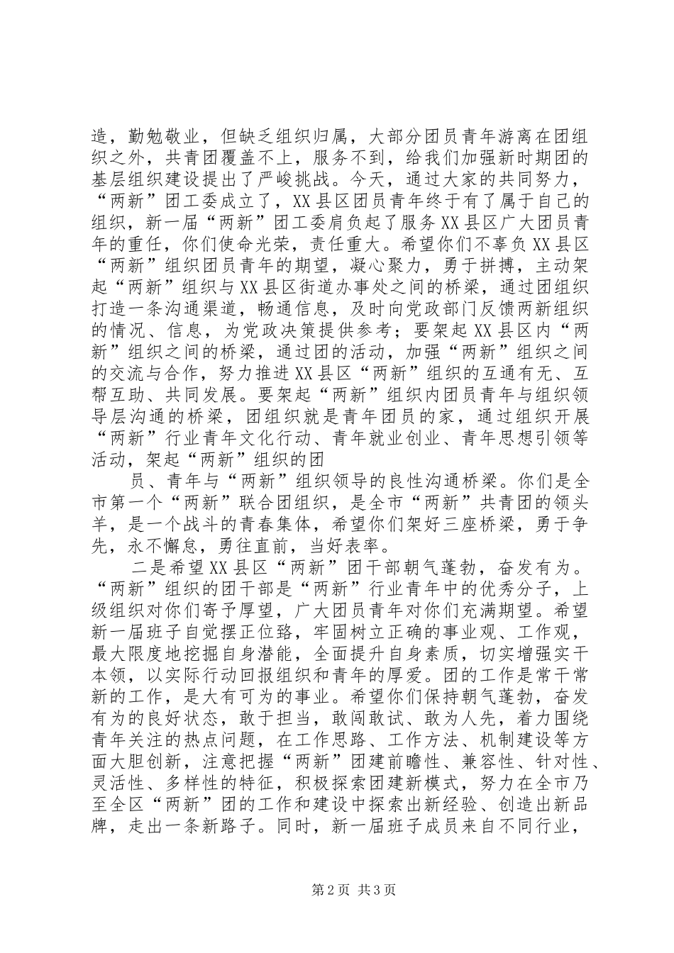 2024年团市委副书记王金京在县区两新组织团工委成立大会上的致辞_第2页