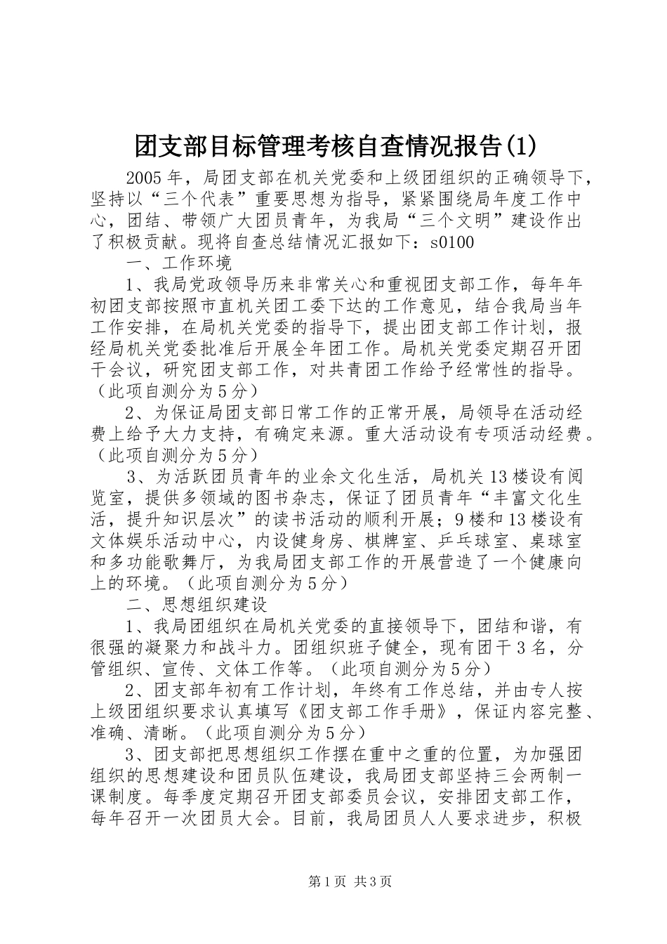 2024年团支部目标管理考核自查情况报告_第1页
