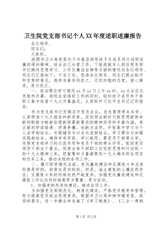 2024年卫生院党支部书记个人年度述职述廉报告