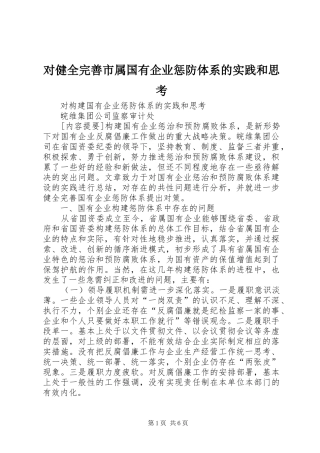 2024年对健全完善市属国有企业惩防体系的实践和思考