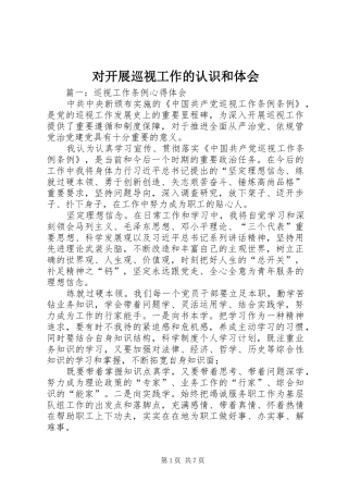 2024年对开展巡视工作的认识和体会