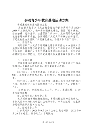 2024年参观青少年教育基地活动方案