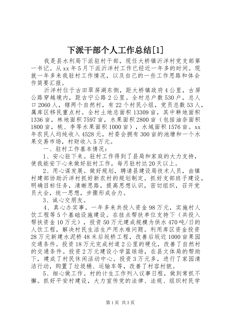 2024年下派干部个人工作总结_第1页