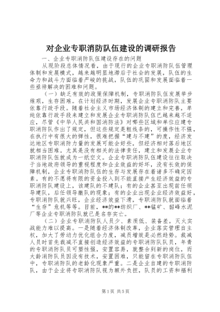 2024年对企业专职消防队伍建设的调研报告