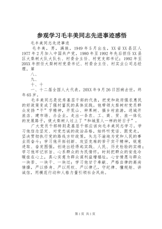 2024年参观学习毛丰美同志先进事迹感悟