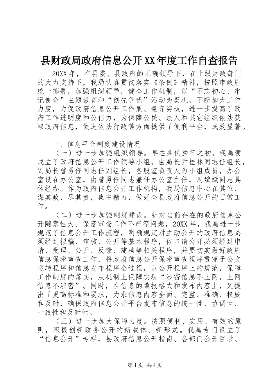 2024年县财政局政府信息公开年度工作自查报告_第1页
