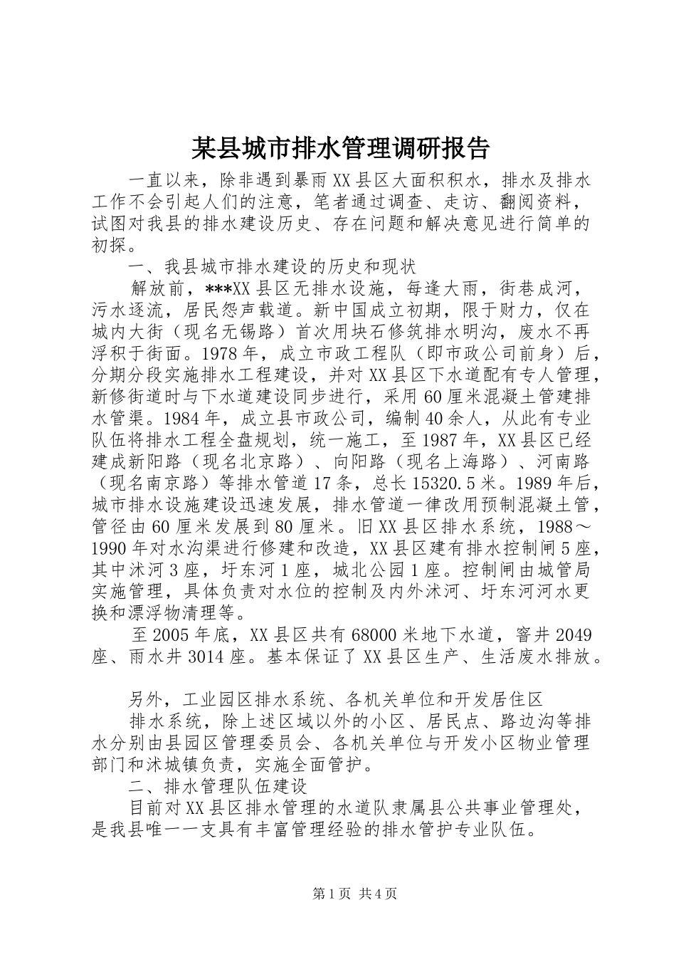 2024年县城市排水管理调研报告_第1页