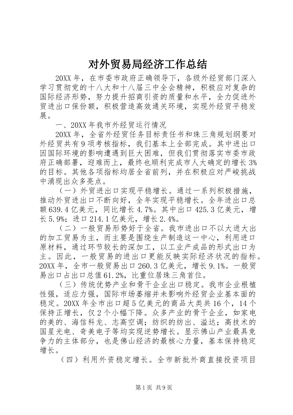 2024年对外贸易局经济工作总结_第1页