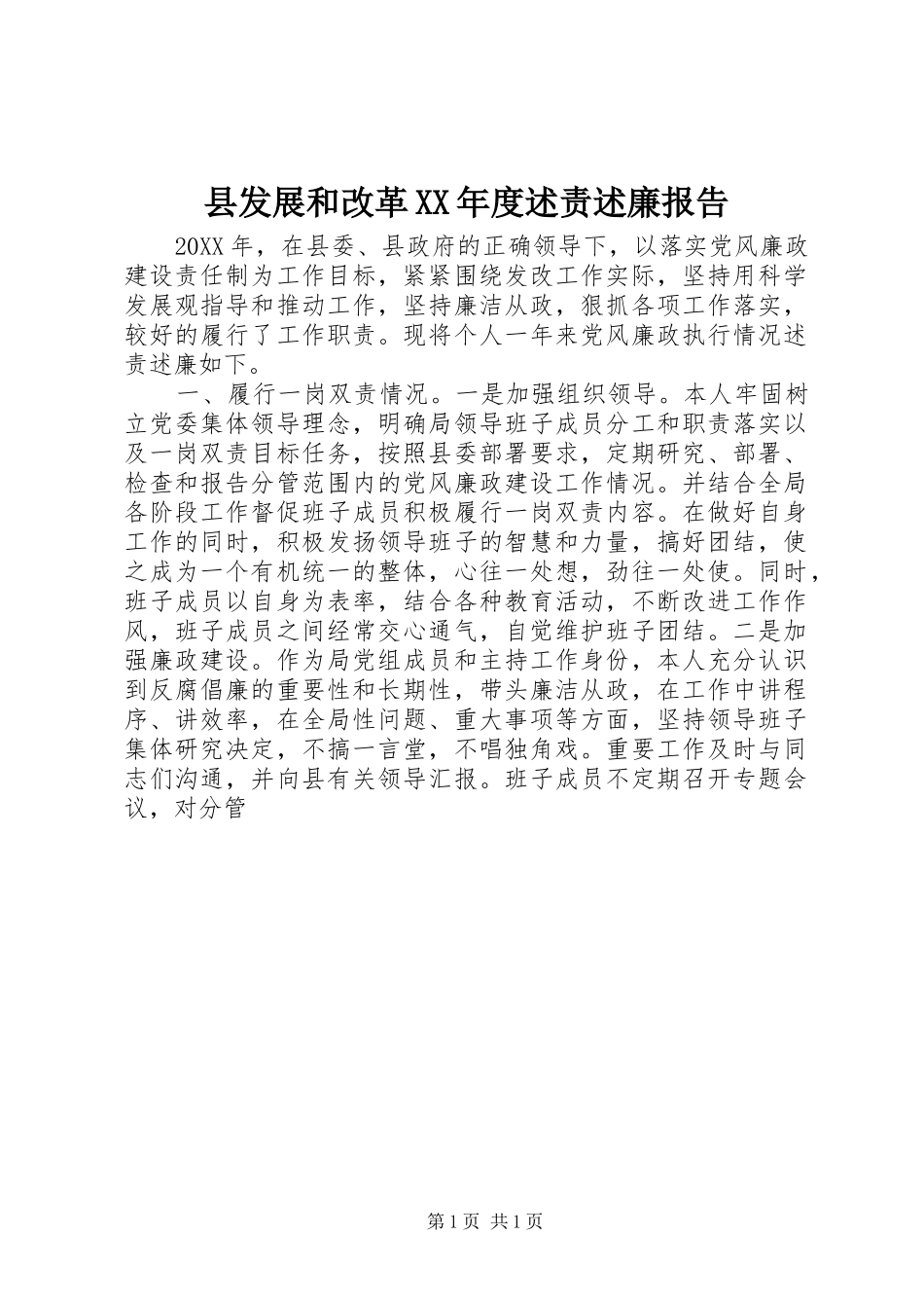 2024年县发展和改革年度述责述廉报告_第1页