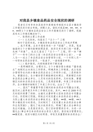 2024年对我县乡镇食品药品安全现状的调研
