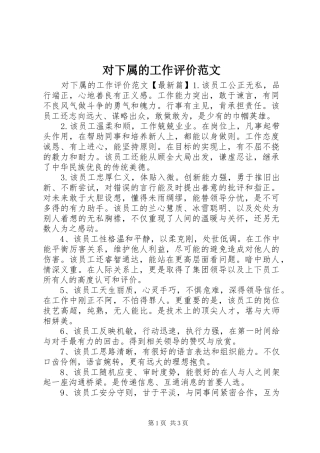 2024年对下属的工作评价范文