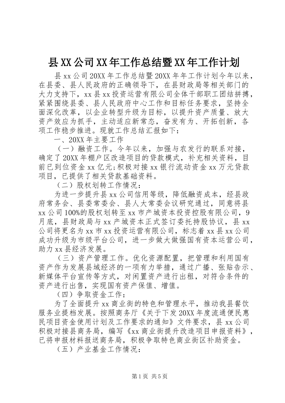 2024年县公司工作总结暨工作计划_第1页