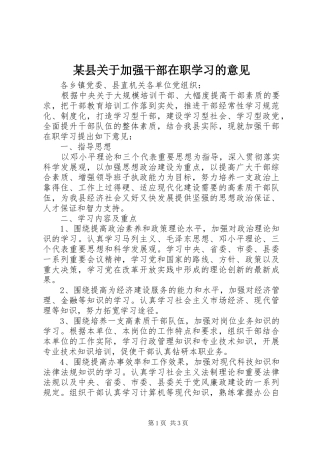 2024年县关于加强干部在职学习的意见