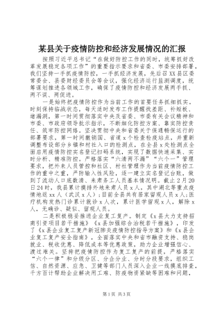 2024年县关于疫情防控和经济发展情况的汇报
