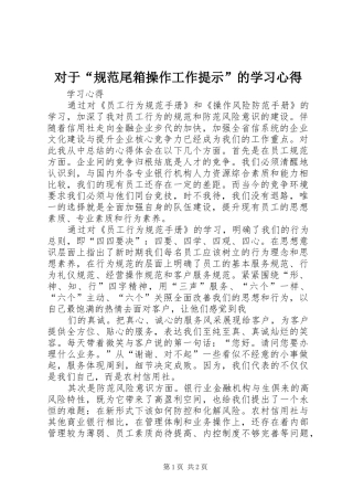 2024年对于规范尾箱操作工作提示的学习心得