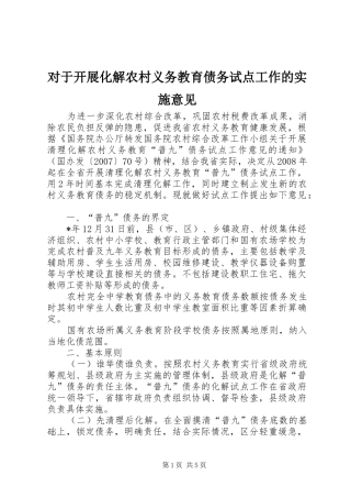 2024年对于开展化解农村义务教育债务试点工作的实施意见