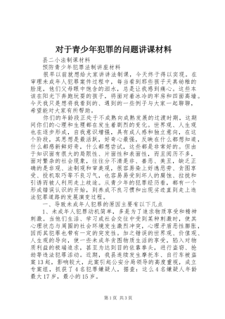 2024年对于青少年犯罪的问题讲课材料