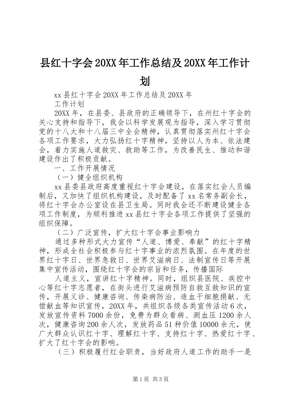 2024年县红十字会工作总结及工作计划_第1页